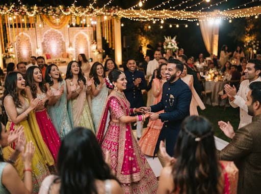 Guests dancing at the sangeet